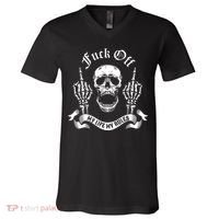 Fuck Off My Life Rules Skull Finger V-Neck T-Shirt thumb 0