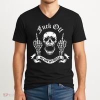 Fuck Off My Life Rules Skull Finger V-Neck T-Shirt thumb 2
