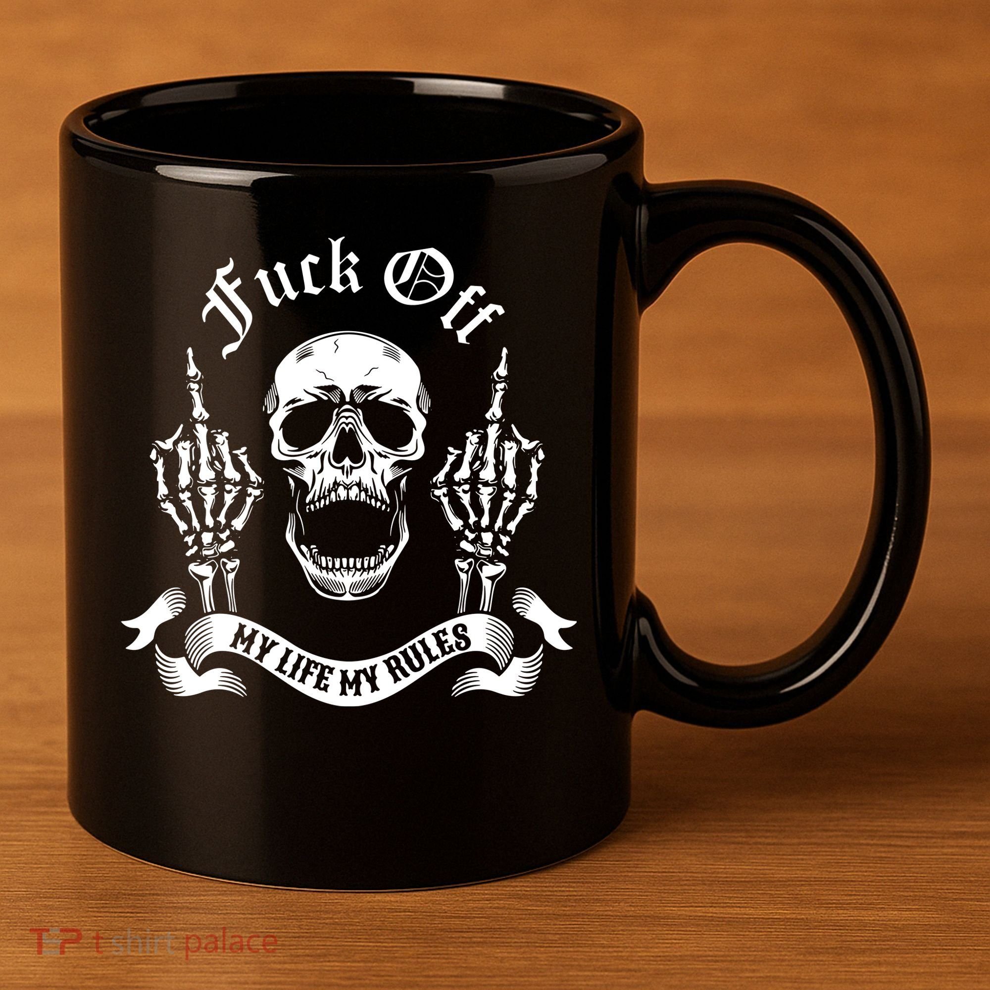 Fuck Off My Life Rules Skull Finger 11oz C Handle Ceramic Mug