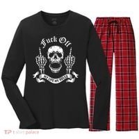 Fuck Off My Life Rules Skull Finger Women's Long Sleeve Flannel Pajama Set  thumb 0