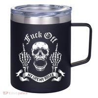 Fuck Off My Life Rules Skull Finger 12oz Stainless Steel Coffee Mug thumb 0