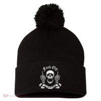 Fuck Off My Life Rules Skull Finger Pom Pom 12in Knit Beanie thumb 0