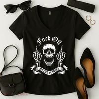 Fuck Off My Life Rules Skull Finger Women's V-Neck T-Shirt thumb 2