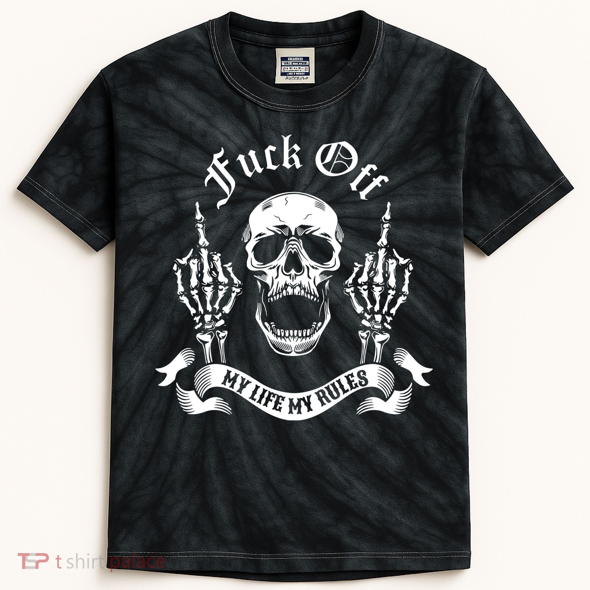 Fuck Off My Life Rules Skull Finger Kids Tie-Dye T-Shirt