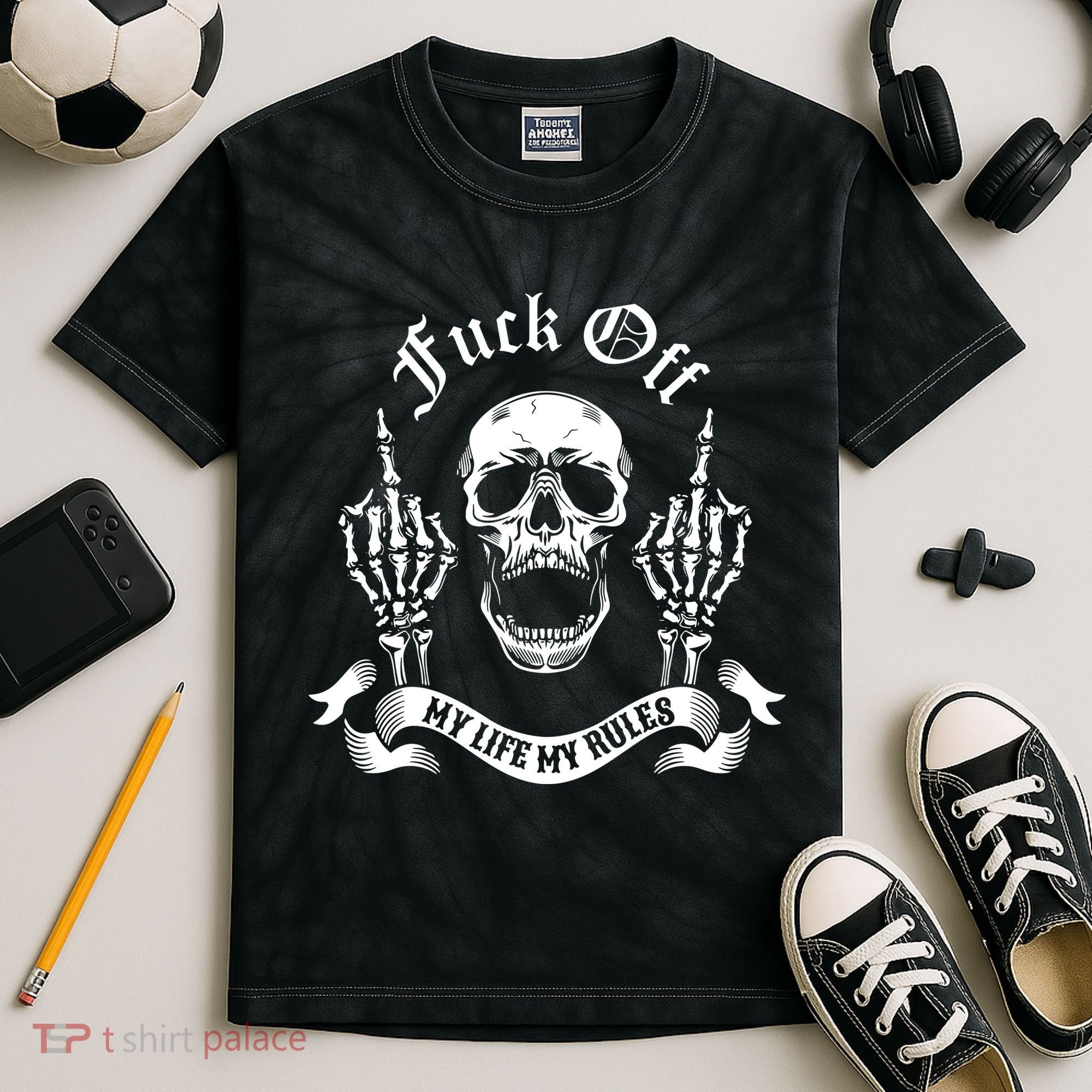 Fuck Off My Life Rules Skull Finger Kids Tie-Dye T-Shirt