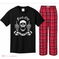 Fuck Off My Life Rules Skull Finger Kids Plaid Pajama Set thumb 0