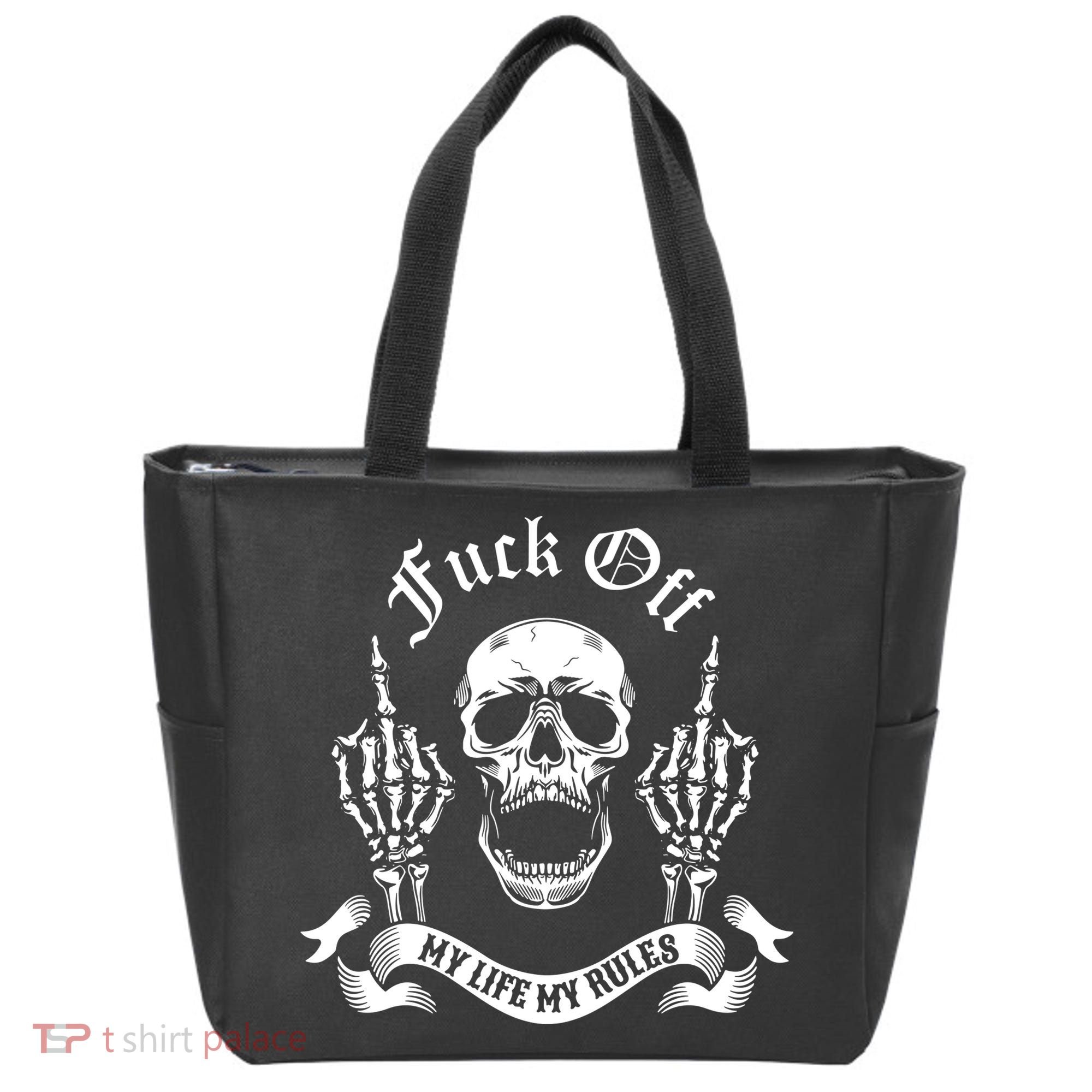 Fuck Off My Life Rules Skull Finger Tote Bag