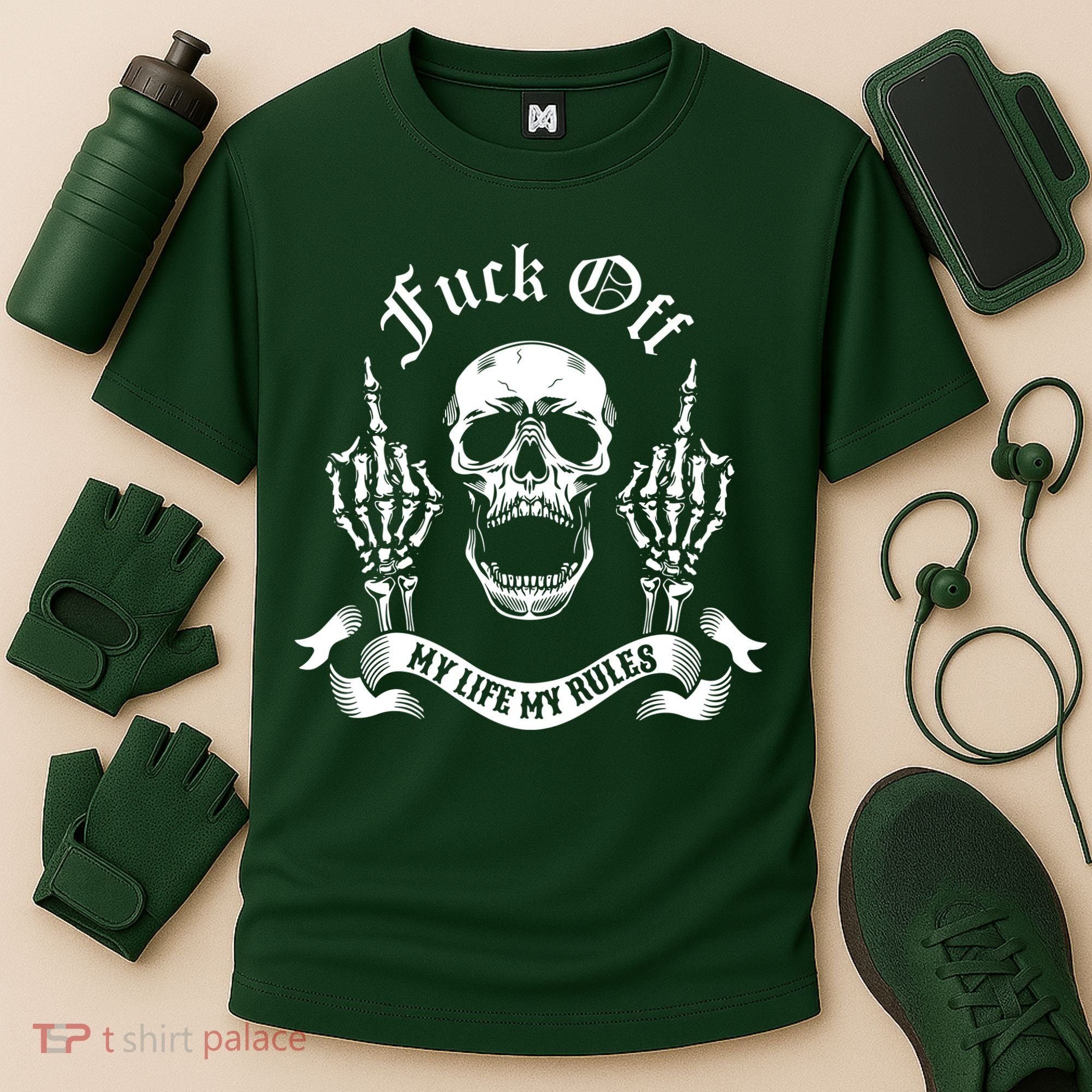 Fuck Off My Life Rules Skull Finger Cooling Performance Crew T-Shirt