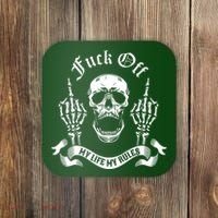 Fuck Off My Life Rules Skull Finger Coaster thumb 0