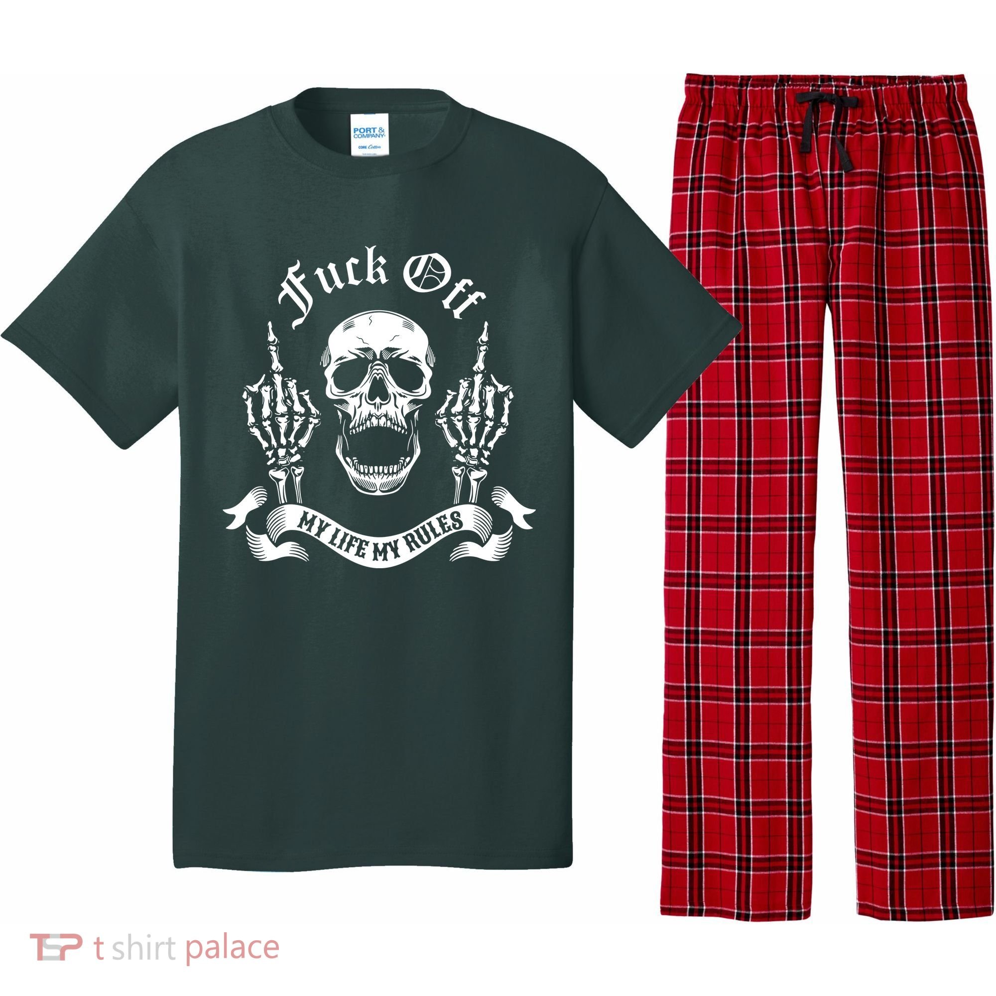 Fuck Off My Life Rules Skull Finger Pajama Set