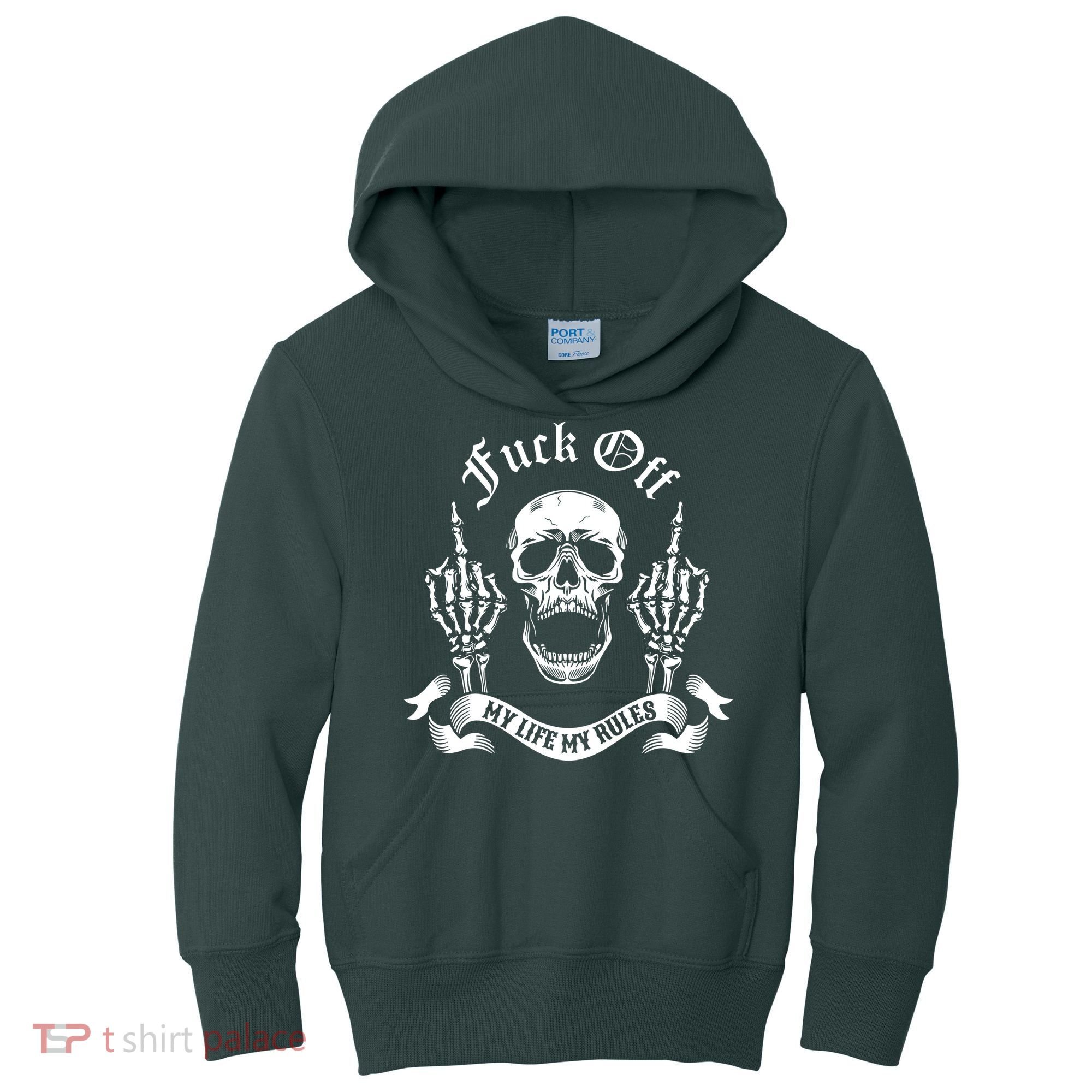 Fuck Off My Life Rules Skull Finger Kids Hoodie
