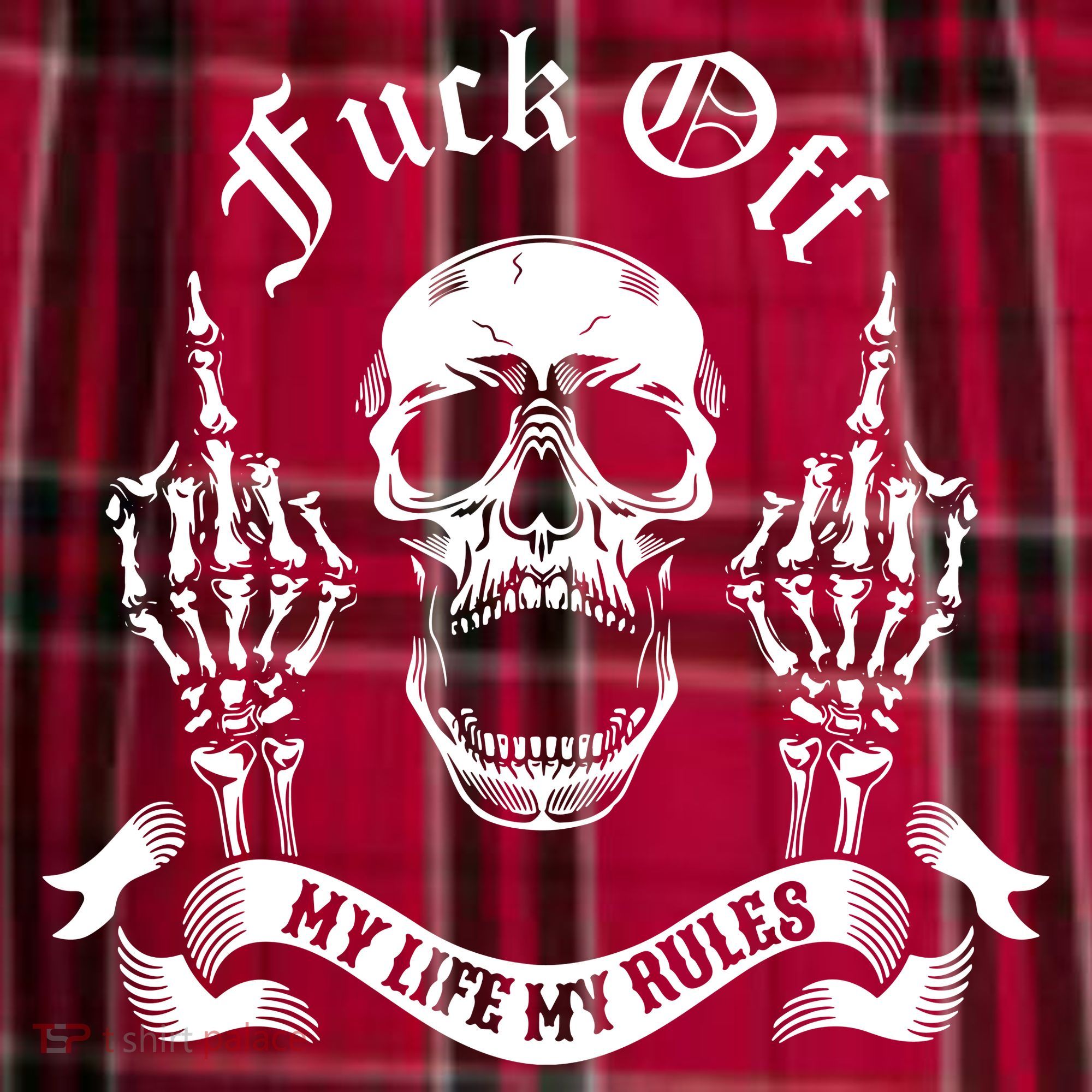 Fuck Off My Life Rules Skull Finger Women's Flannel Plaid Pajama Pants