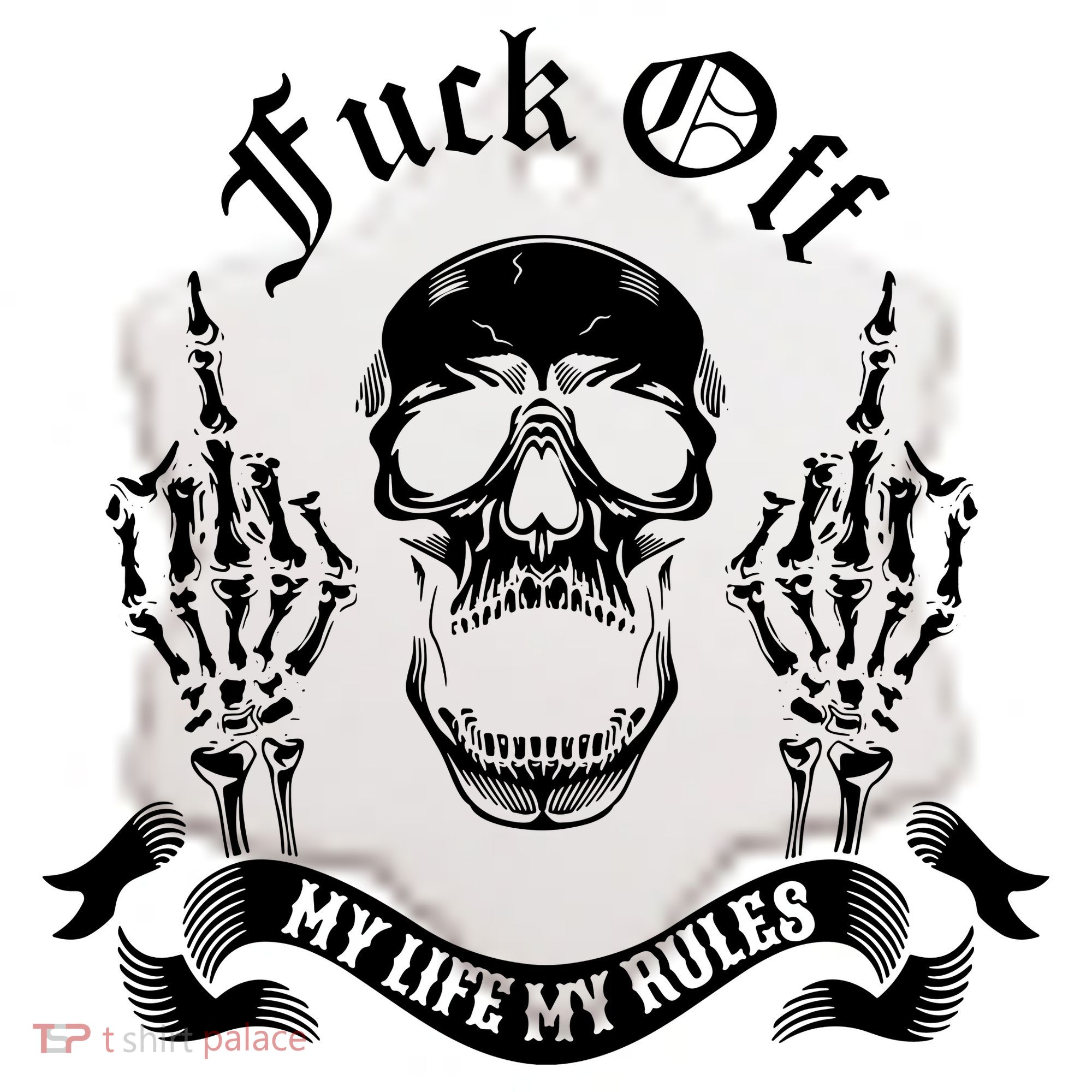 Fuck Off My Life Rules Skull Finger Ceramic Ornament
