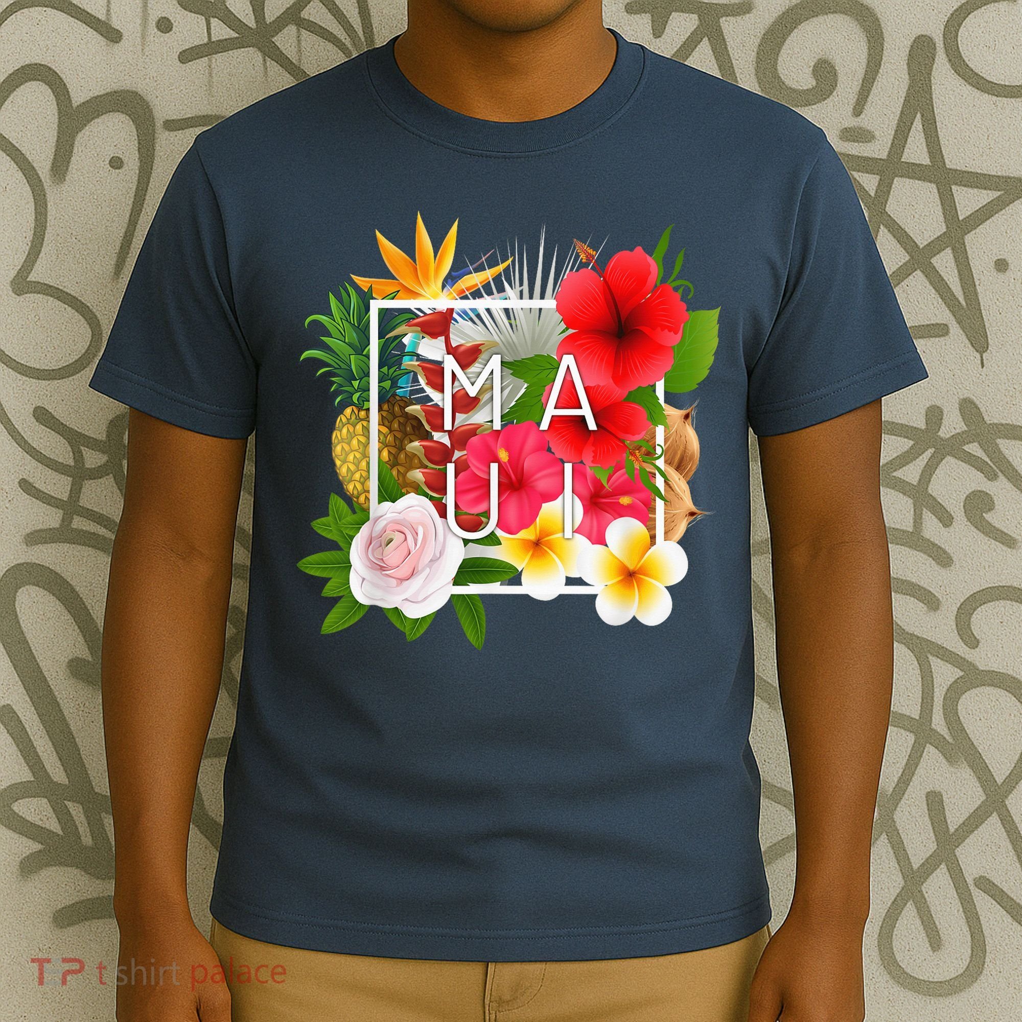 Flowers of Maui Word Art - Hawaiian Island Souvenir T-Shirt