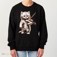 Funny Orchestra Musician Violinist Cute Cat Playing Violin Women's Sweatshirt thumb 0