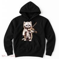 Funny Orchestra Musician Violinist Cute Cat Playing Violin Hoodie thumb 0