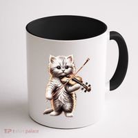 Funny Orchestra Musician Violinist Cute Cat Playing Violin Coffee Mug thumb 1