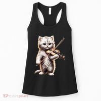 Funny Orchestra Musician Violinist Cute Cat Playing Violin Women's Tank Top thumb 0