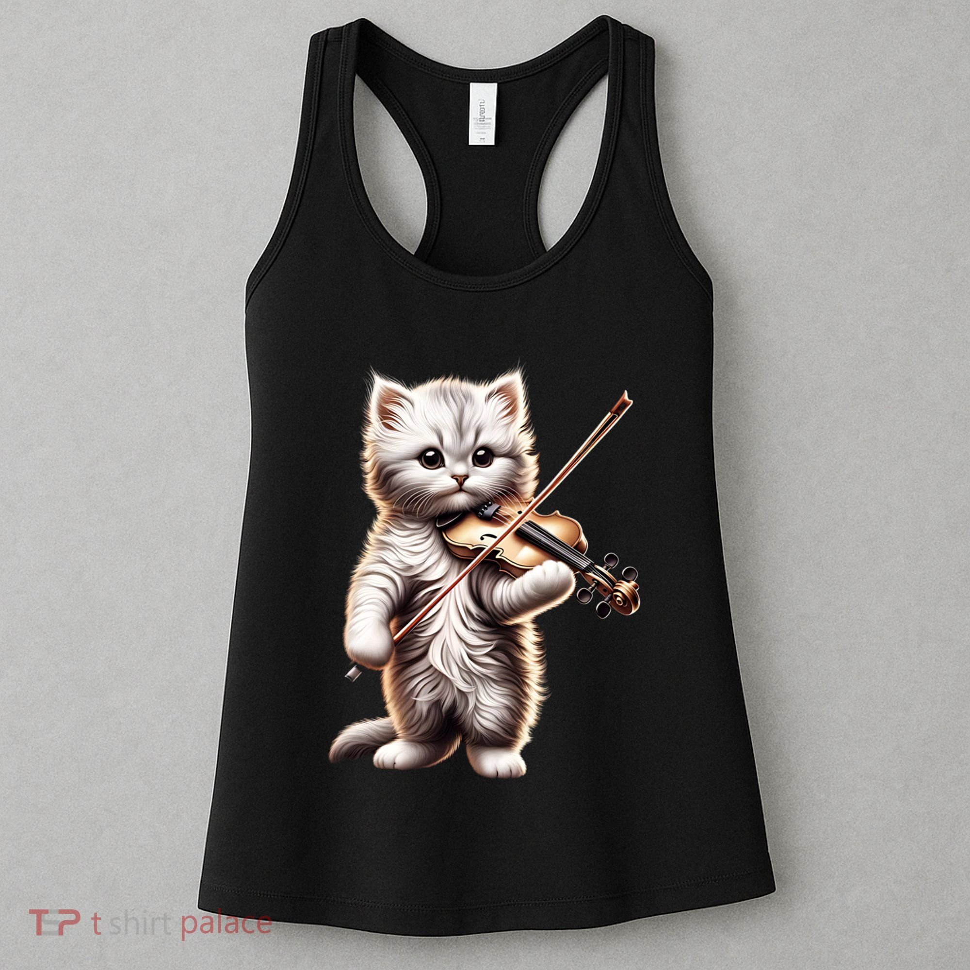Funny Orchestra Musician Violinist Cute Cat Playing Violin Women's Tank Top
