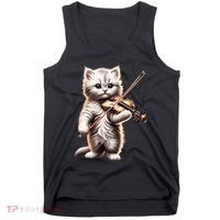 Funny Orchestra Musician Violinist Cute Cat Playing Violin Tank Top thumb 0