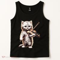 Funny Orchestra Musician Violinist Cute Cat Playing Violin Tank Top thumb 2