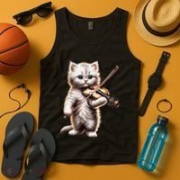 Funny Orchestra Musician Violinist Cute Cat Playing Violin Tank Top thumb 4