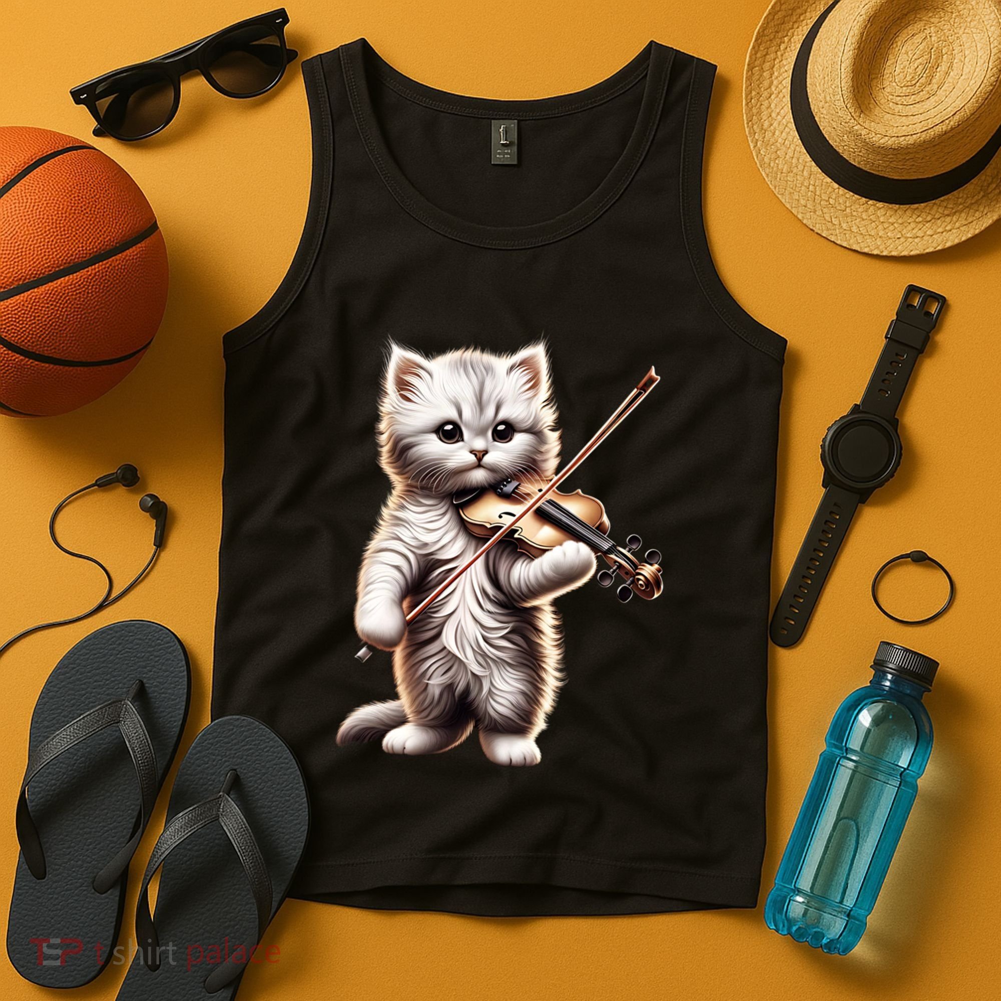 Funny Orchestra Musician Violinist Cute Cat Playing Violin Tank Top