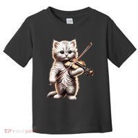 Funny Orchestra Musician Violinist Cute Cat Playing Violin Toddler T-Shirt thumb 0