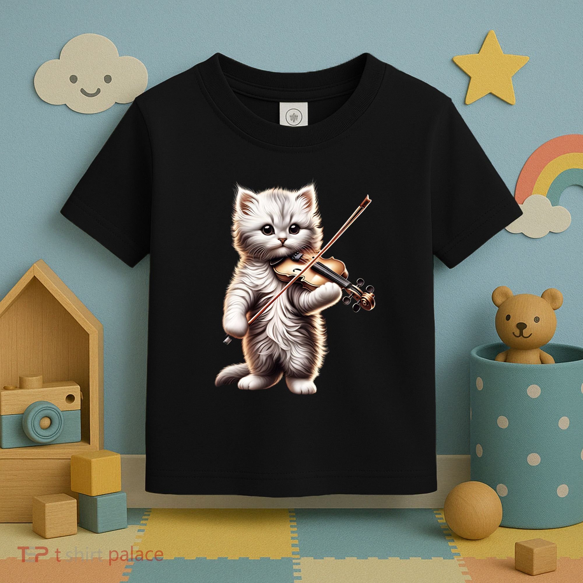 Funny Orchestra Musician Violinist Cute Cat Playing Violin Toddler T-Shirt