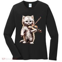 Funny Orchestra Musician Violinist Cute Cat Playing Violin Women's Long Sleeve Shirt thumb 0