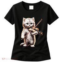 Funny Orchestra Musician Violinist Cute Cat Playing Violin Women's T-Shirt thumb 0