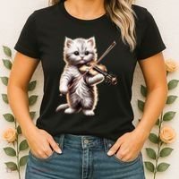 Funny Orchestra Musician Violinist Cute Cat Playing Violin Women's T-Shirt thumb 2