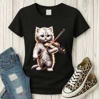 Funny Orchestra Musician Violinist Cute Cat Playing Violin Women's T-Shirt thumb 3