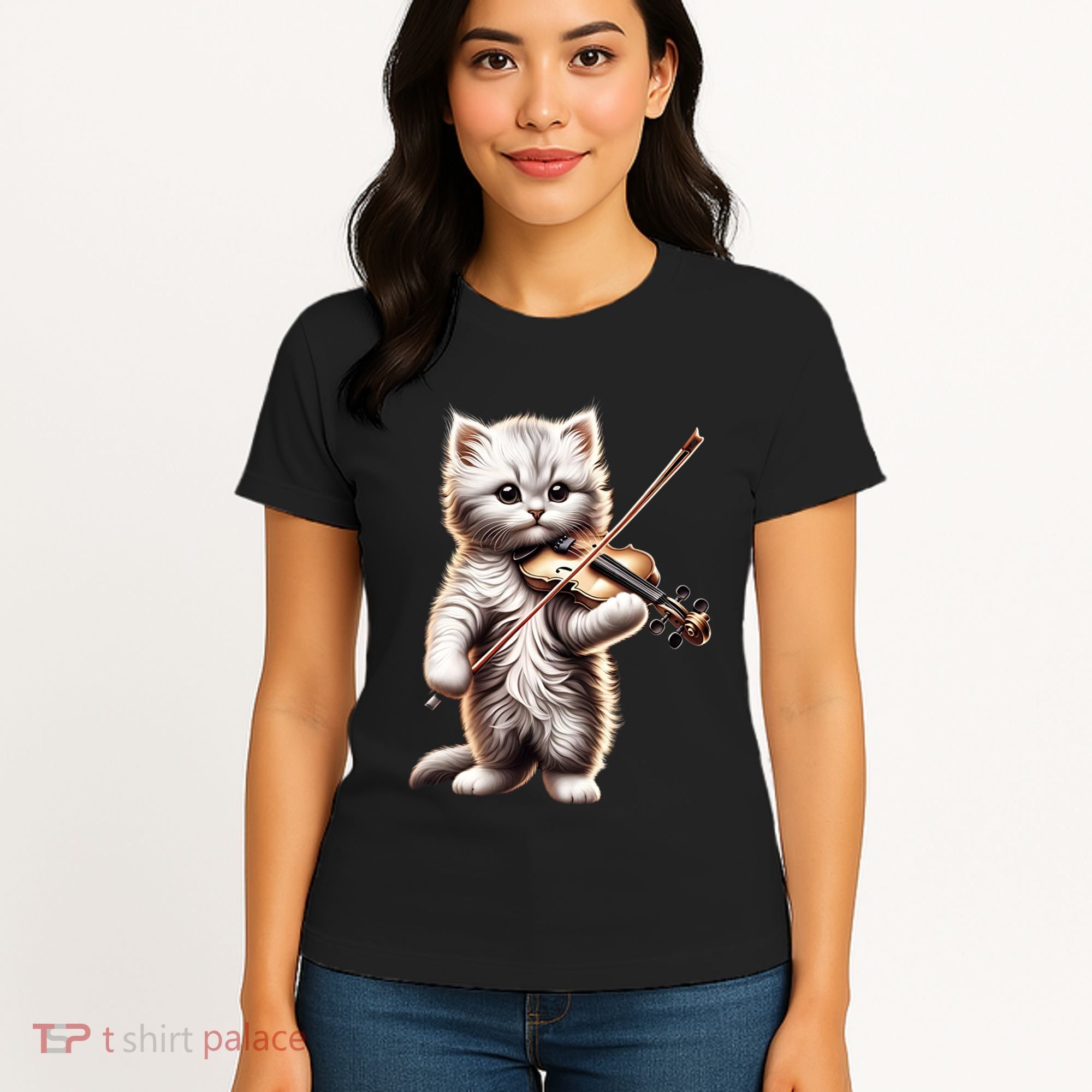 Funny Orchestra Musician Violinist Cute Cat Playing Violin Women's T-Shirt