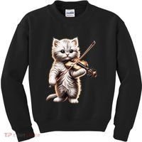 Funny Orchestra Musician Violinist Cute Cat Playing Violin Kids Sweatshirt thumb 0