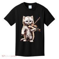 Funny Orchestra Musician Violinist Cute Cat Playing Violin Kids T-Shirt thumb 0