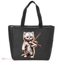 Funny Orchestra Musician Violinist Cute Cat Playing Violin Tote Bag thumb 0