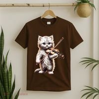 Funny Orchestra Musician Violinist Cute Cat Playing Violin T-Shirt thumb 2