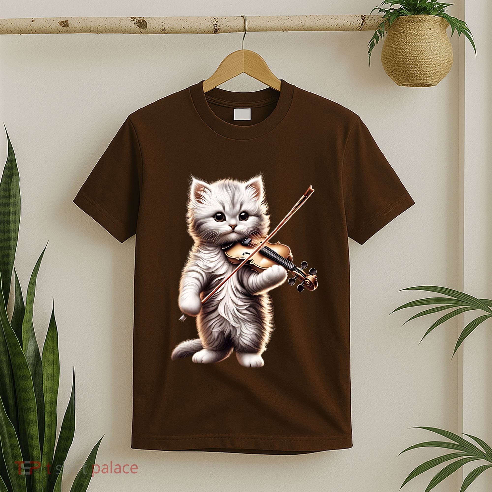 Funny Orchestra Musician Violinist Cute Cat Playing Violin T-Shirt