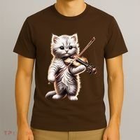 Funny Orchestra Musician Violinist Cute Cat Playing Violin T-Shirt thumb 3