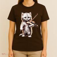 Funny Orchestra Musician Violinist Cute Cat Playing Violin T-Shirt thumb 4