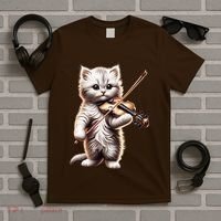 Funny Orchestra Musician Violinist Cute Cat Playing Violin T-Shirt thumb 5