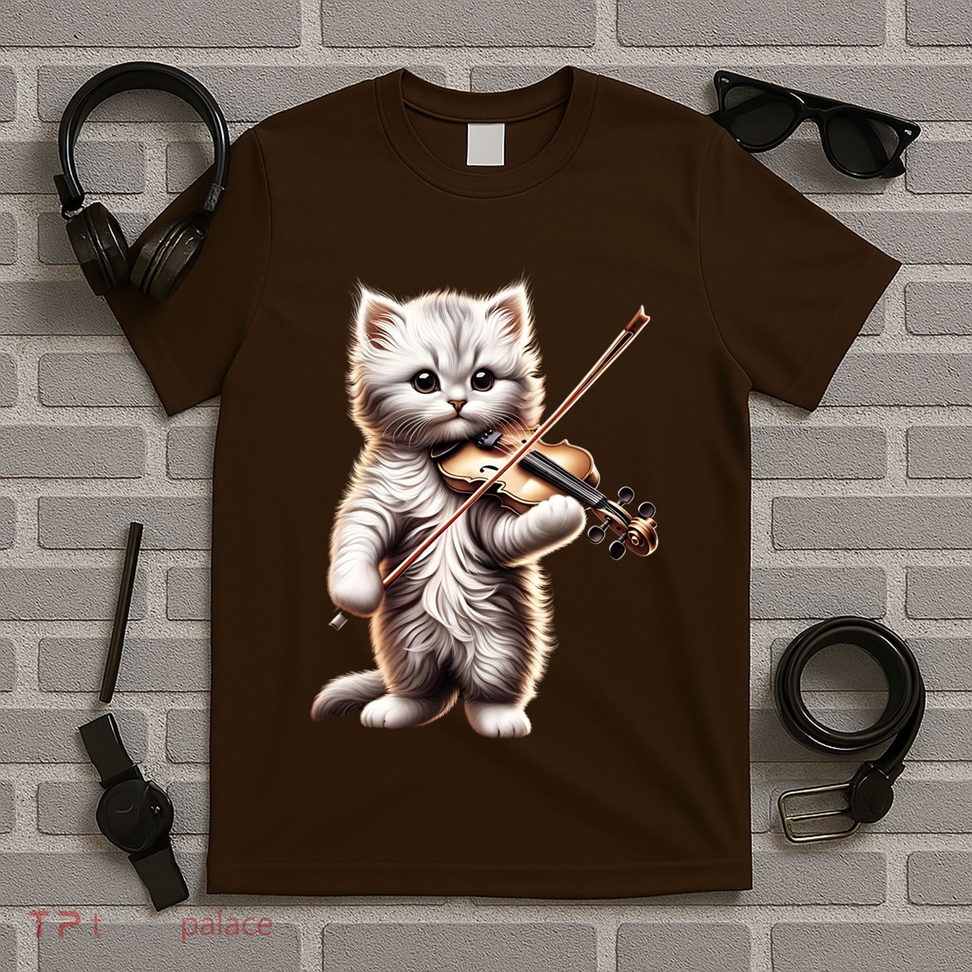 Funny Orchestra Musician Violinist Cute Cat Playing Violin T-Shirt