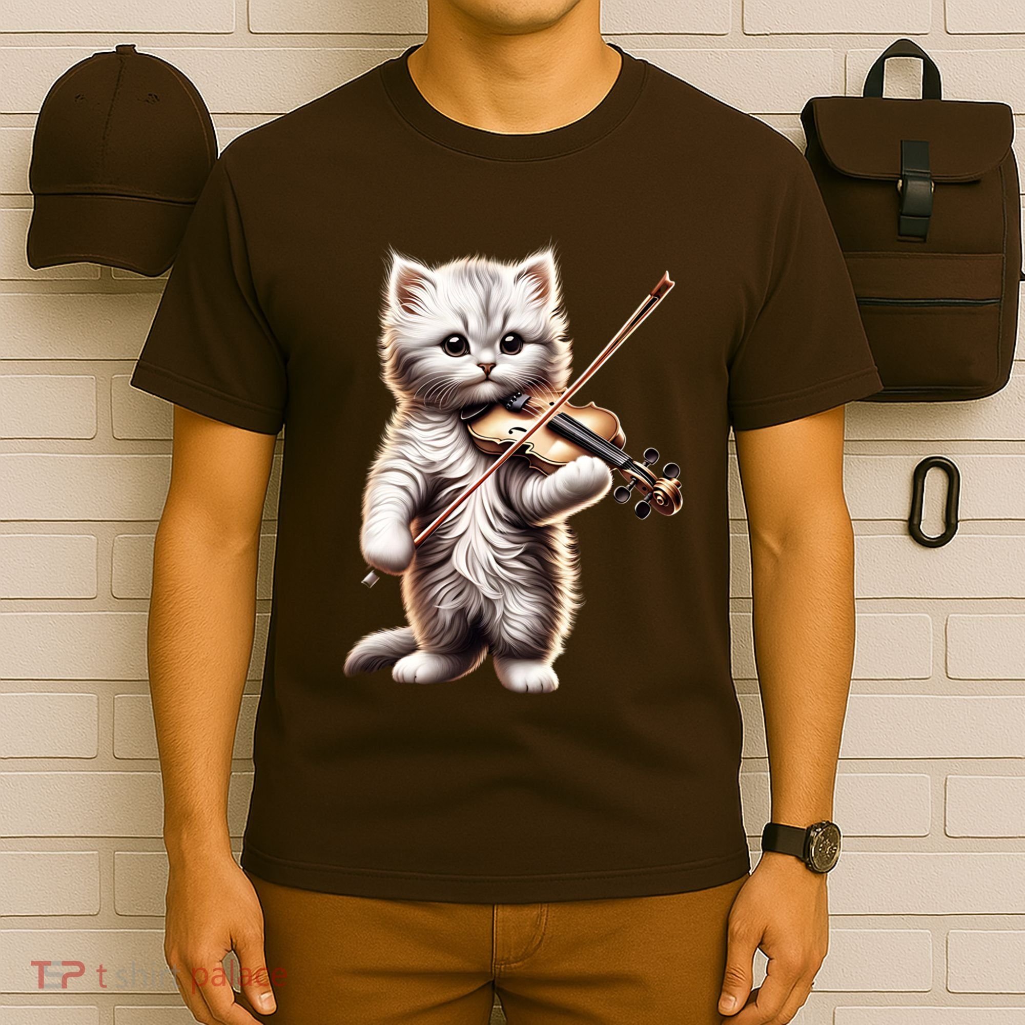 Funny Orchestra Musician Violinist Cute Cat Playing Violin T-Shirt