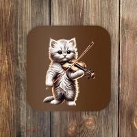 Funny Orchestra Musician Violinist Cute Cat Playing Violin Coaster thumb 0