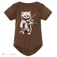 Funny Orchestra Musician Violinist Cute Cat Playing Violin Baby Bodysuit thumb 0