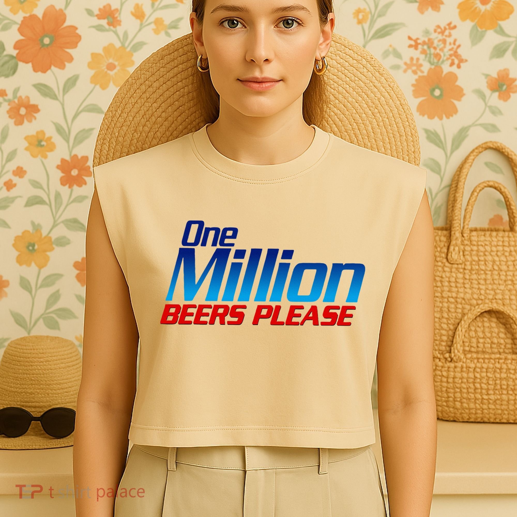 Funny One Million Beers Please Beer Enthusiast Drinking Garment-Dyed Women's Muscle Tee