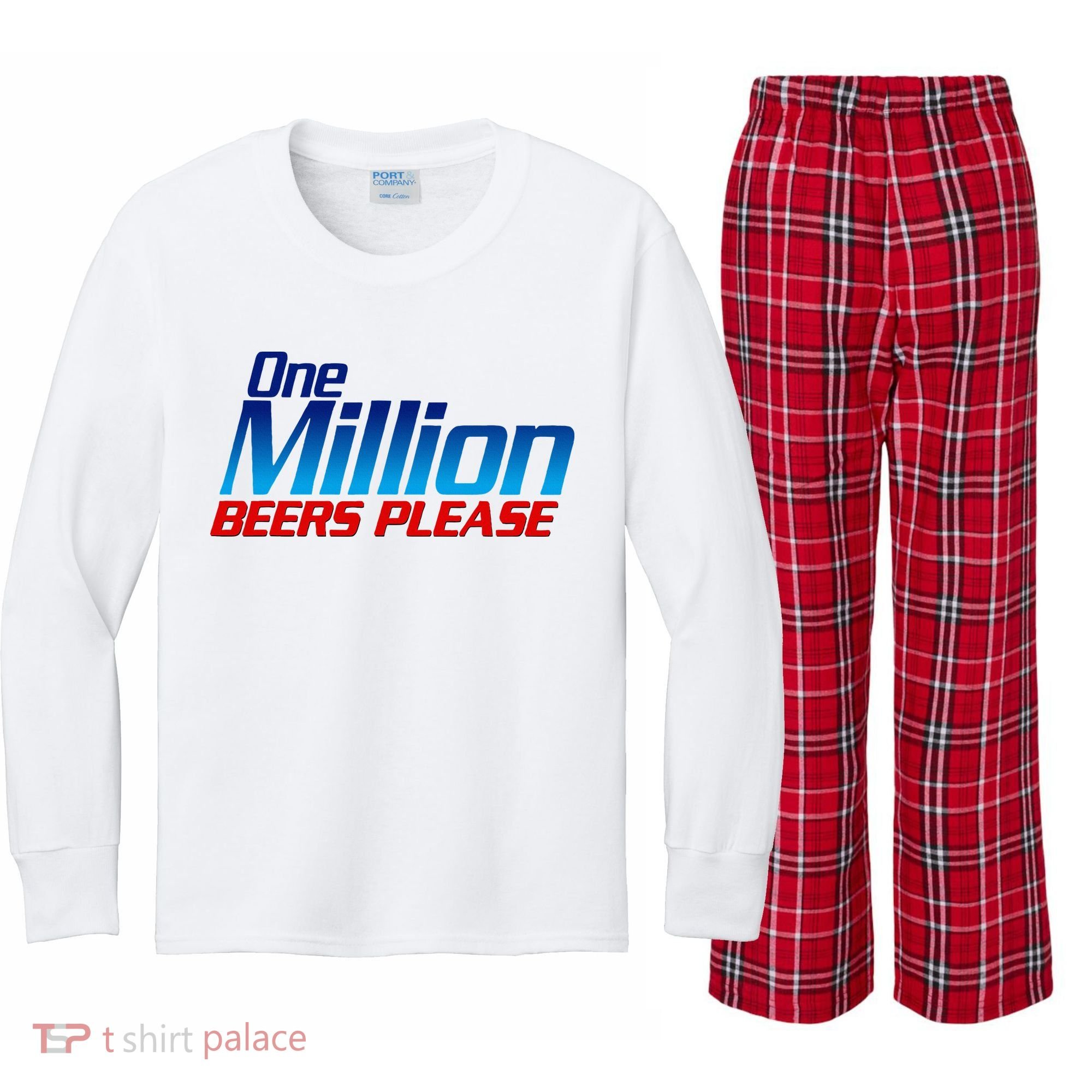 Funny One Million Beers Please Beer Enthusiast Drinking Kids Long Sleeve Plaid Pajama Set