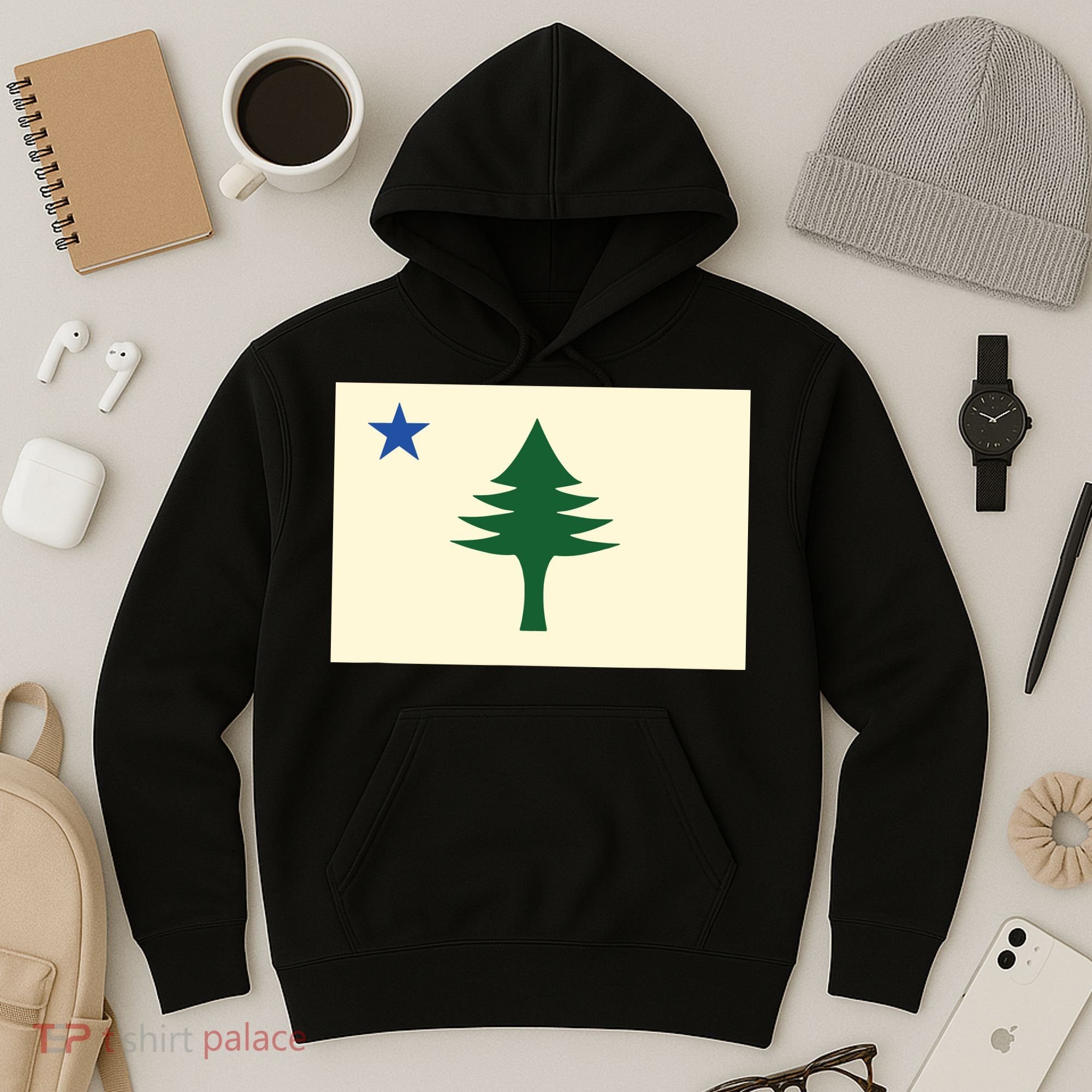 Flag Of Maine 1901 Maine State Flag Pine Tree State Hoodie