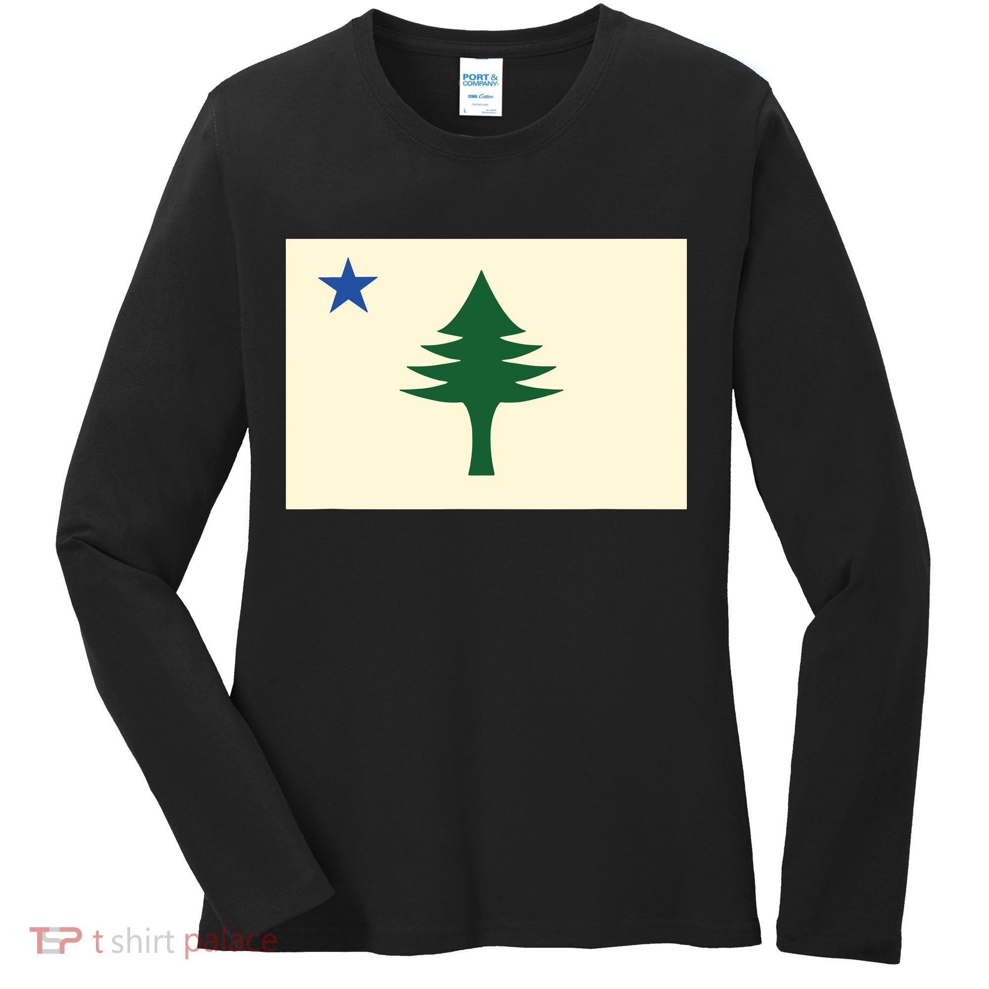 Flag Of Maine 1901 Maine State Flag Pine Tree State Women's Long Sleeve Shirt